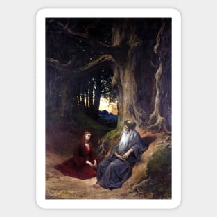 Merlin and Viviene Resting in the Forest - Gustave Dore Sticker